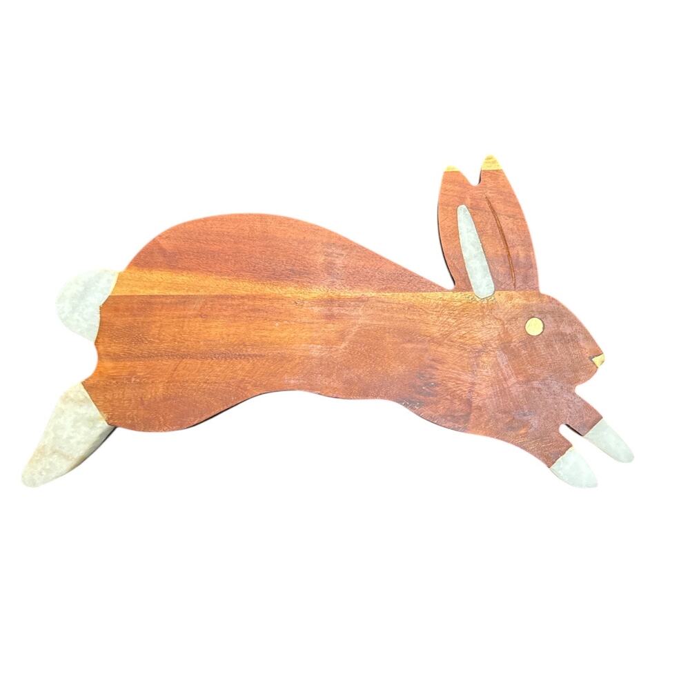 Anthropologie Lapin Acacia Wood Serving Platter with Brass and Marble Accents